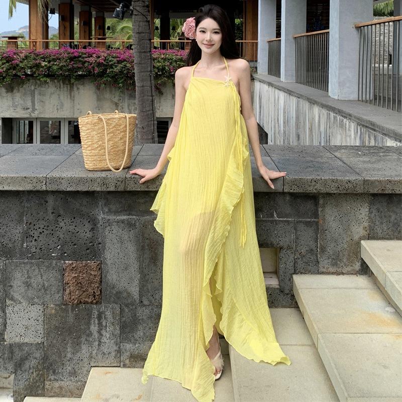 Romantic Sexy Seaside Vacation Neck Dress Women Irregular Skirt Halter Suspender Skirt L жовтий
Romantic Sexy Seaside Vacation Neck Dress Women Irregular Skirt Halter Suspender Skirt L жовтий