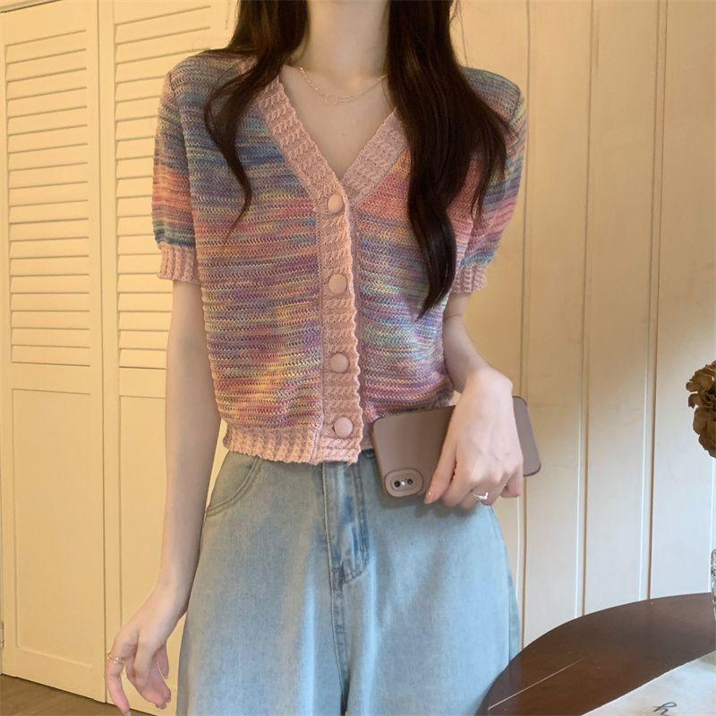 Цветная блокировка тай-дай V-образный вырез темперамент небольшой аромат стиль короткий рукав трикотажная рубашка свободный утягивающий короткий топ для женщин на лето L
Цветная блокировка тай-дай V-образный вырез темперамент небольшой аромат стиль короткий рукав трикотажная рубашка свободный утягивающий короткий топ для женщин на лето L