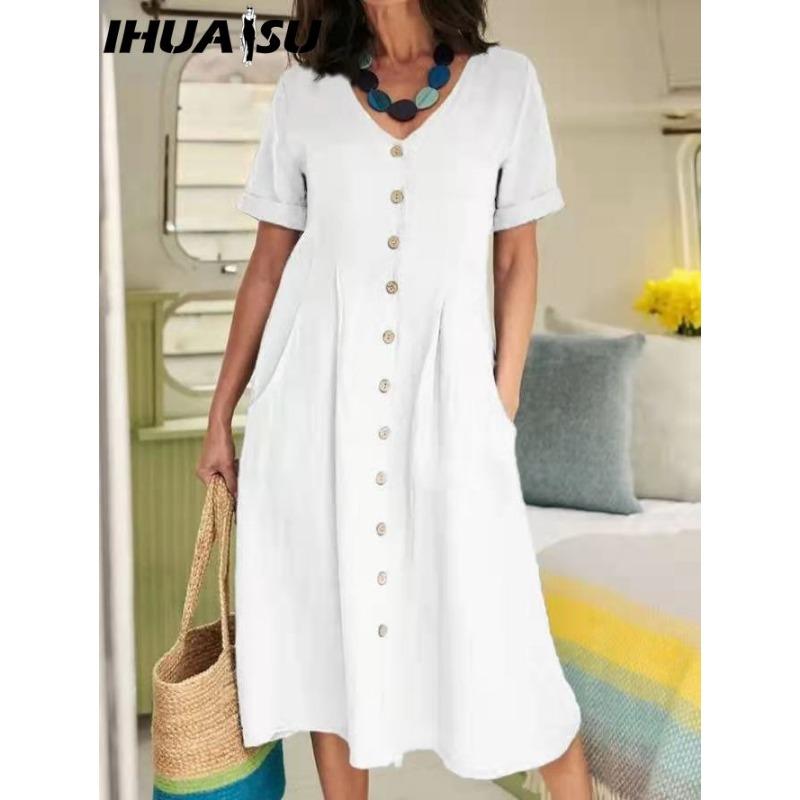 IHUASU Женское летнее повседневное хлопковое платье с V-образным вырезом, коротким рукавом и пуговицами XXXXL белый
IHUASU Женское летнее повседневное хлопковое платье с V-образным вырезом, коротким рукавом и пуговицами XXXXL белый