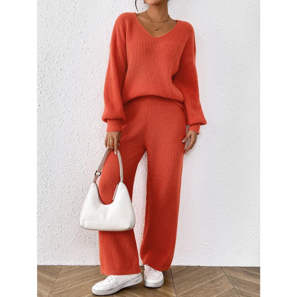 Простой, повседневный и модный шерстяной костюм для женщин, состоящий из свободного топа с V-образным вырезом, однотонных брюк прямого кроя с широкими штанинами и свитера XL оранжевый
Простой, повседневный и модный шерстяной костюм для женщин, состоящий из свободного топа с V-образным вырезом, однотонных брюк прямого кроя с широкими штанинами и свитера XL оранжевый