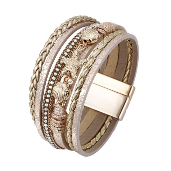 Women Braided Bracelet Multi-Layer Bohemian Faux Leather Rope Starfish Shell Decor Secure Closure Wristband Wrist Accessory золотистий
Women Braided Bracelet Multi-Layer Bohemian Faux Leather Rope Starfish Shell Decor Secure Closure Wristband Wrist Accessory золотистий