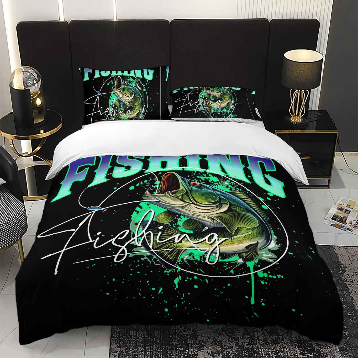 3pcs Cool Fishing Bedding Duvet Cover Set Bass Fish Bedding Quilt Set Fishing Themed Bed Quilt Set Sporty Bedroom Decor Bed (135x200cm)
3pcs Cool Fishing Bedding Duvet Cover Set Bass Fish Bedding Quilt Set Fishing Themed Bed Quilt Set Sporty Bedroom Decor Bed (135x200cm)
