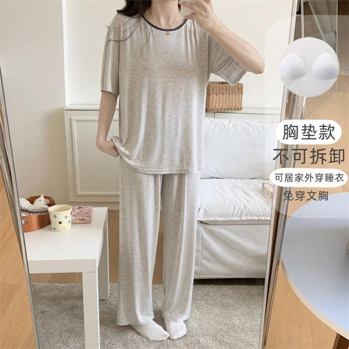 Summer with chest pad pajamas women s contrasting color round neck short-sleeved shorts set breathable Modal can wear loungewear outside M
Summer with chest pad pajamas women s contrasting color round neck short-sleeved shorts set breathable Modal can wear loungewear outside M
