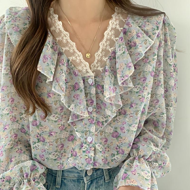 Women s Chiffon Blouse with Ruffle Trim and Lace Panel Button Front Long Sleeve Lightweight Top for Spring Summer L синий
Women s Chiffon Blouse with Ruffle Trim and Lace Panel Button Front Long Sleeve Lightweight Top for Spring Summer L синий