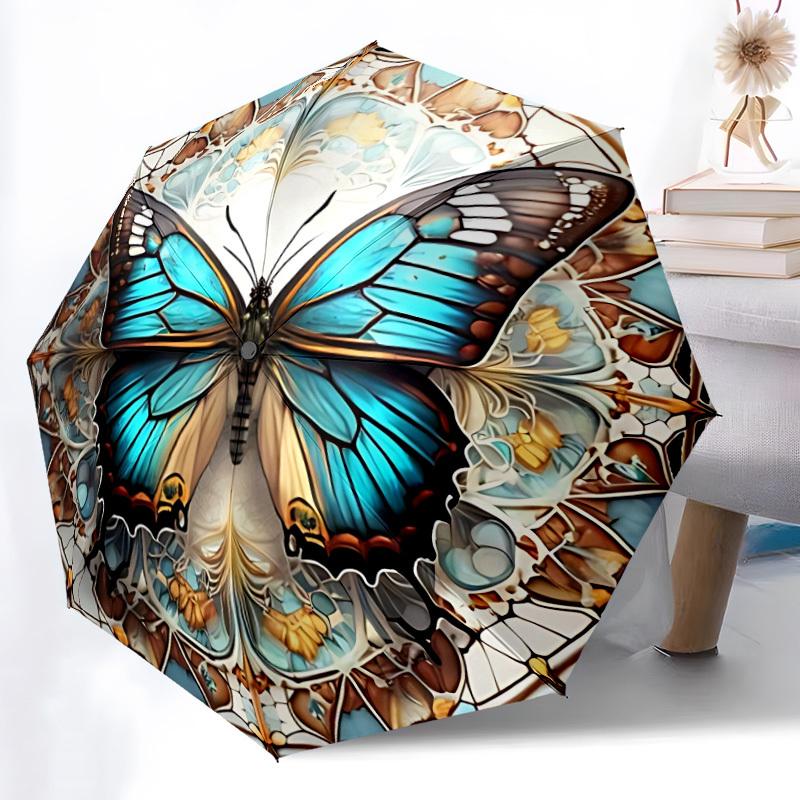 1pc Automatic Open/Close Butterfly Stained Umbrella - Turquoise Blue & Golden 8-Rib All-Season Portable Folding Umbrella for W Iron&8K
1pc Automatic Open/Close Butterfly Stained Umbrella - Turquoise Blue & Golden 8-Rib All-Season Portable Folding Umbrella for W Iron&8K