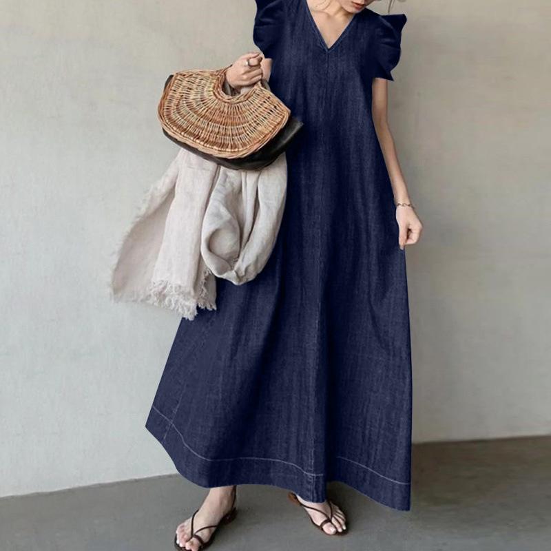 Vintage Denim Solid Dress Summer Simple Ruffles Sleeveless Long Dresses Female Casual Office A-Line Loose Vestidos XXXXXL темно-синього кольору
Vintage Denim Solid Dress Summer Simple Ruffles Sleeveless Long Dresses Female Casual Office A-Line Loose Vestidos XXXXXL темно-синього кольору