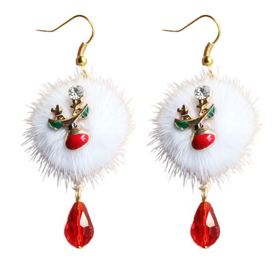 1 пара белых плюшевых шариков с красными стразами и рождественскими серьгами Санта-Клауса 
1 пара белых плюшевых шариков с красными стразами и рождественскими серьгами Санта-Клауса