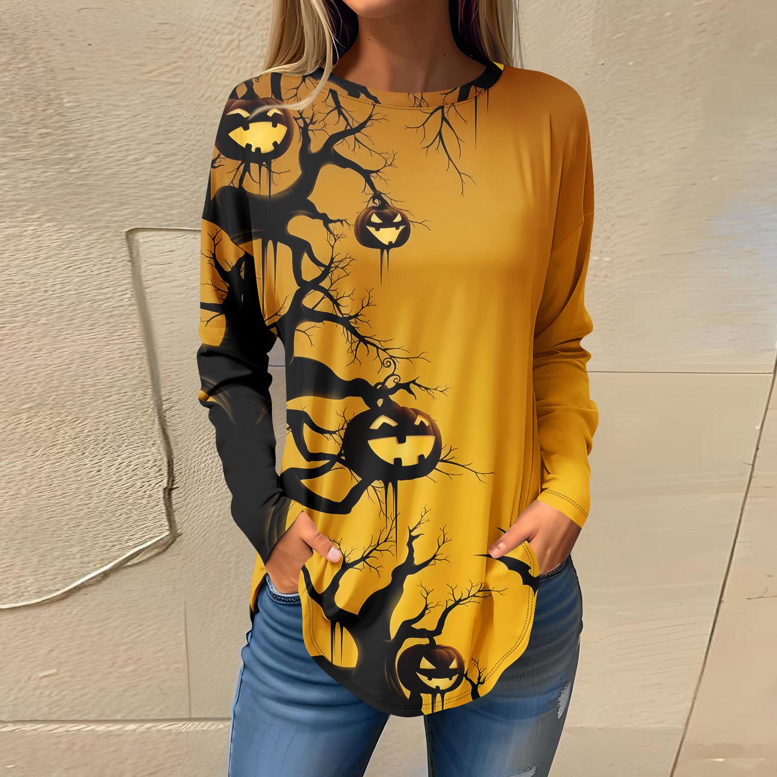 Футболки для женщин, осенние повседневные рубашки с длинным рукавом, толстовка с принтом на Хэллоуин, топ, пуловер S жёлтый
Футболки для женщин, осенние повседневные рубашки с длинным рукавом, толстовка с принтом на Хэллоуин, топ, пуловер S жёлтый