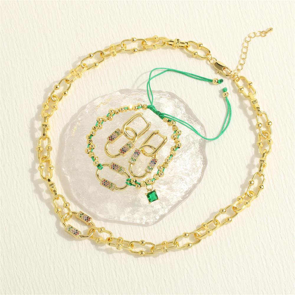 Minimalist 18K Gold-Plated Chain Necklace & Hand-Woven Bracelet with Colorful Zircon Earrings Set
Minimalist 18K Gold-Plated Chain Necklace & Hand-Woven Bracelet with Colorful Zircon Earrings Set
