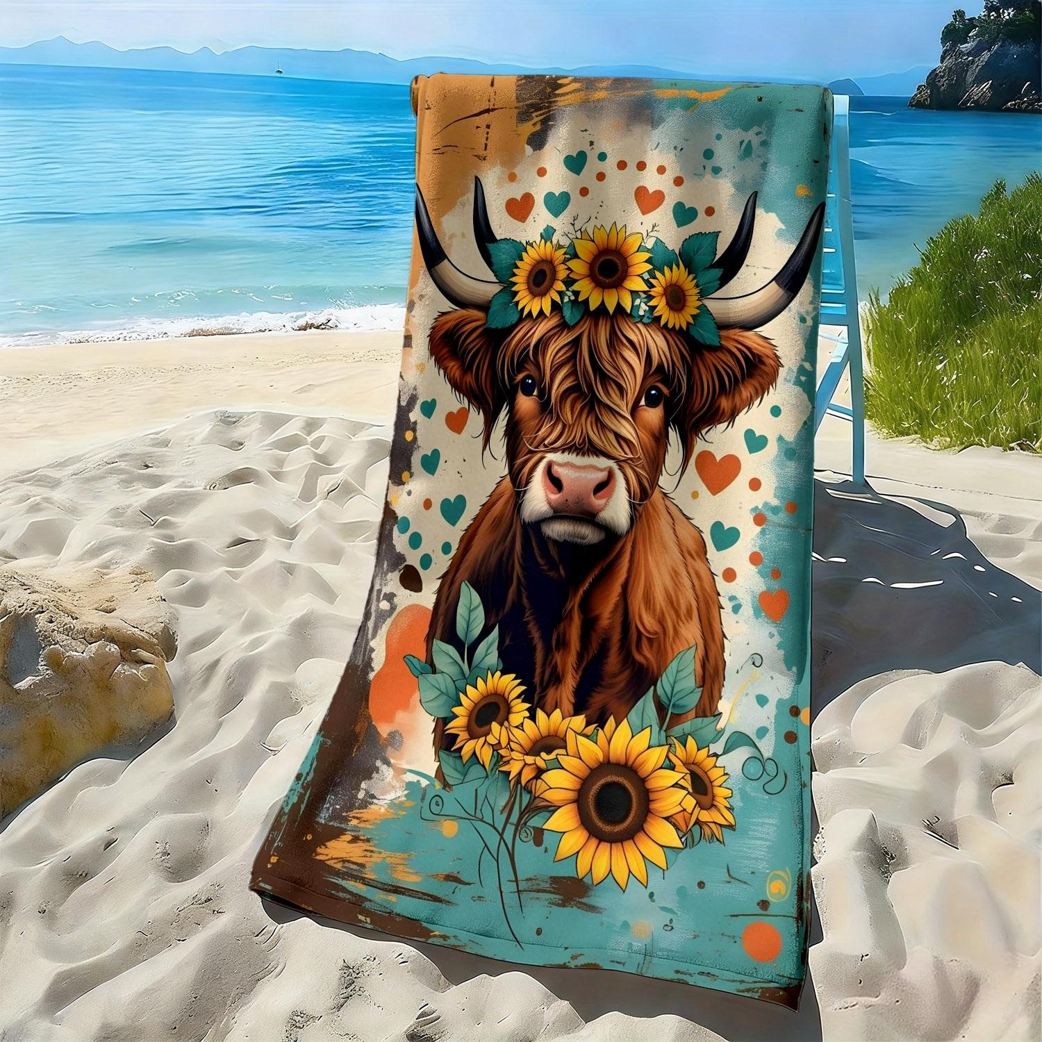 Retro floral highland cow pattern polyester microfiber beach towel is highly absorbent, suitable for swimming and beach outings W30*H60(CM)
Retro floral highland cow pattern polyester microfiber beach towel is highly absorbent, suitable for swimming and beach outings W30*H60(CM)