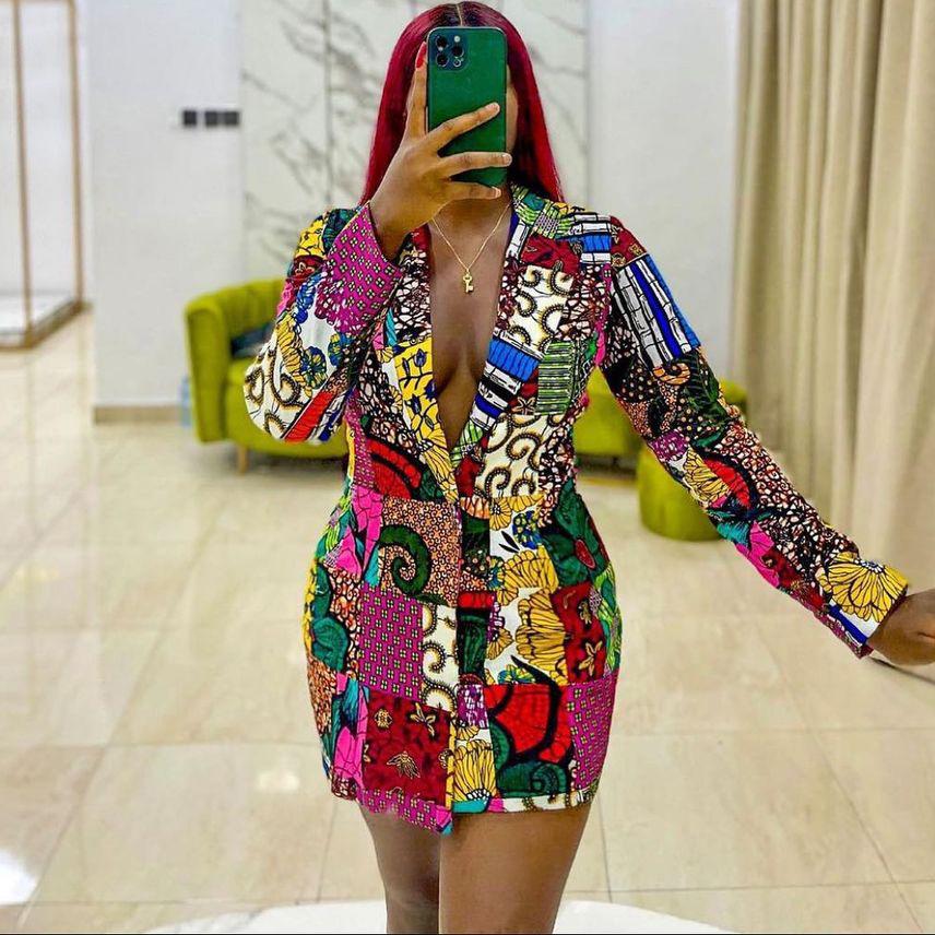 European Plus Size Ethnic Print Long Sleeve Dress with Suit Collar XL зелений/синій
European Plus Size Ethnic Print Long Sleeve Dress with Suit Collar XL зелений/синій