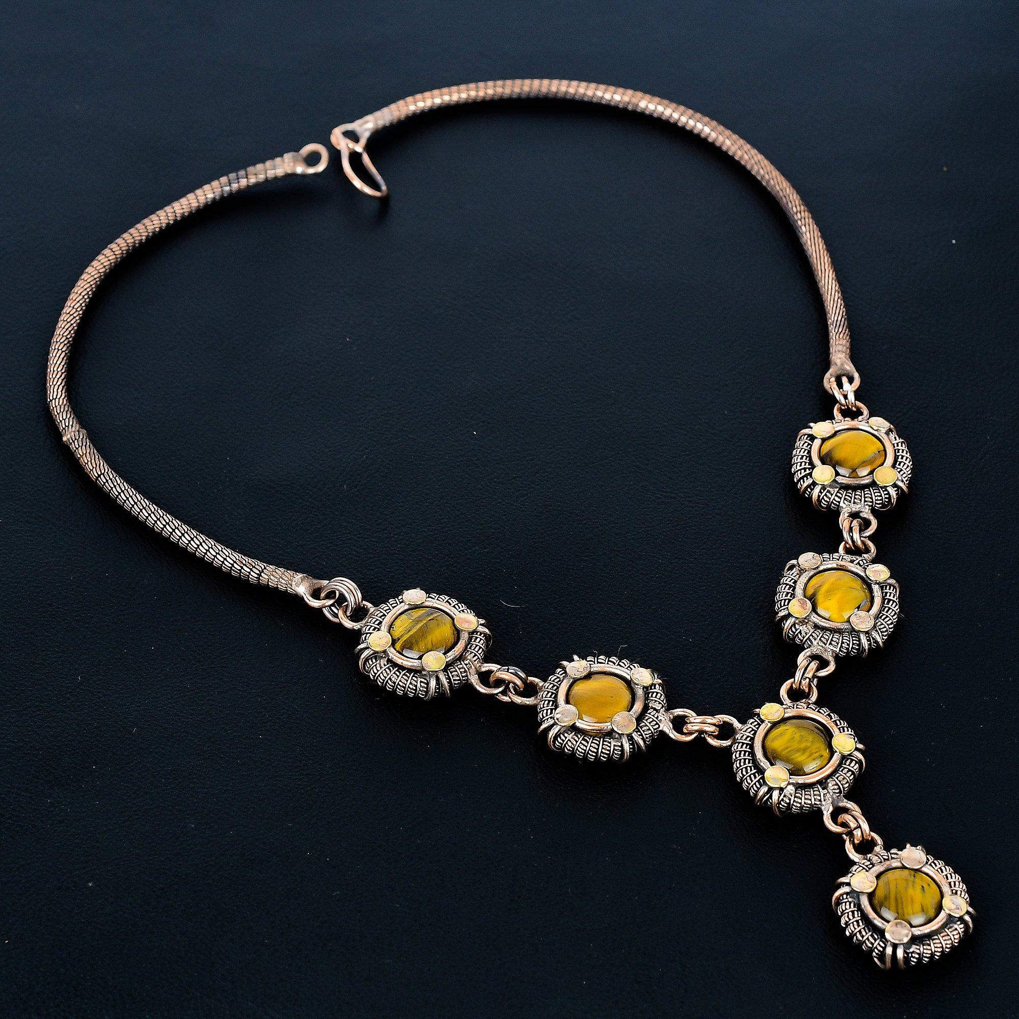 Ожерелье из тигрового глаза, обернутое медной проволокой 999 пробы, регулируемое, цепочка, ручная работа, драгоценный камень, подарок для мамы, антикварные украшения