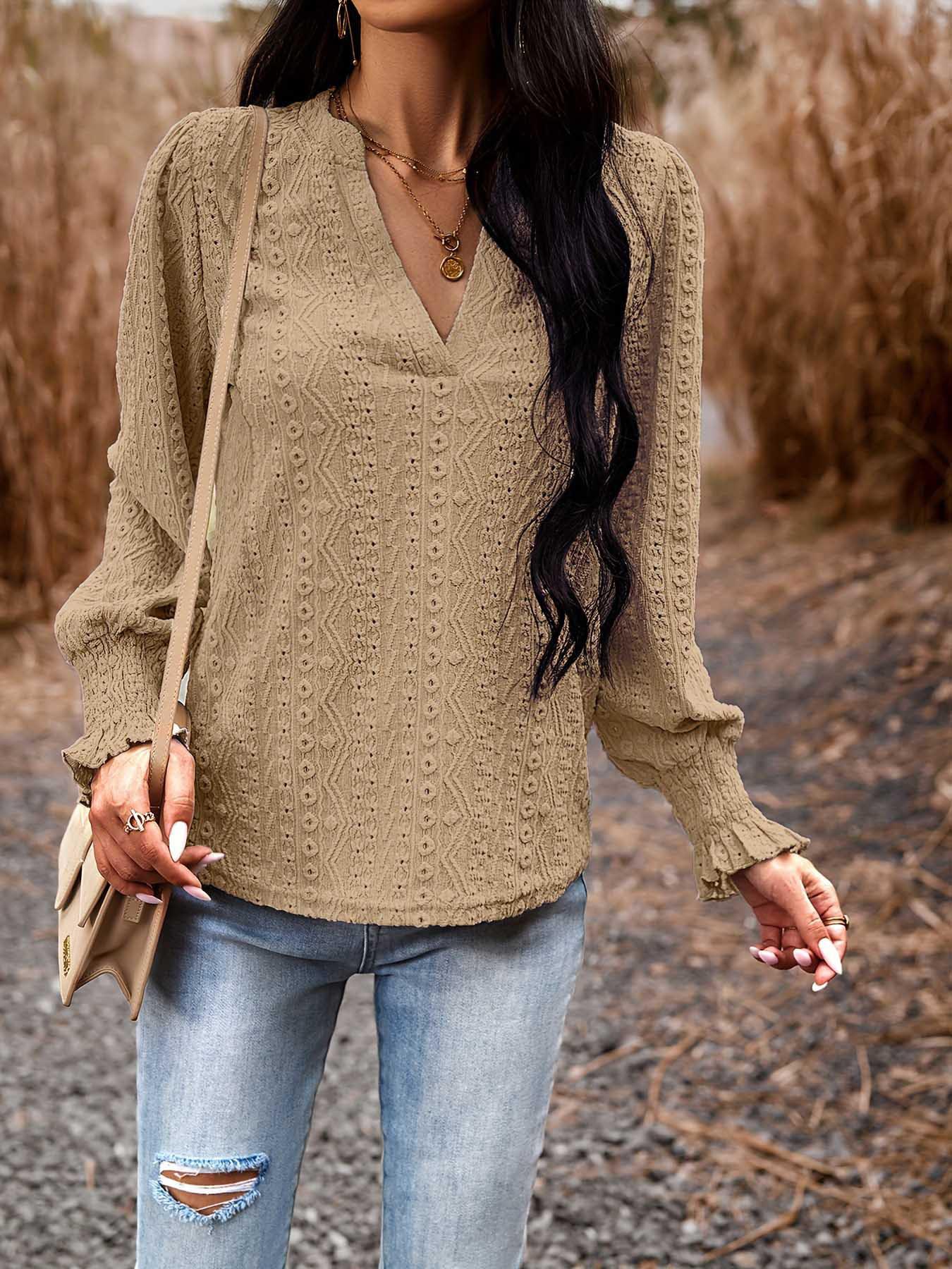 2025 Autumn/Winter European American Women s Fashion V-neck Long Sleeve Smocked Top for Commuting Large хакі
2025 Autumn/Winter European American Women s Fashion V-neck Long Sleeve Smocked Top for Commuting Large хакі