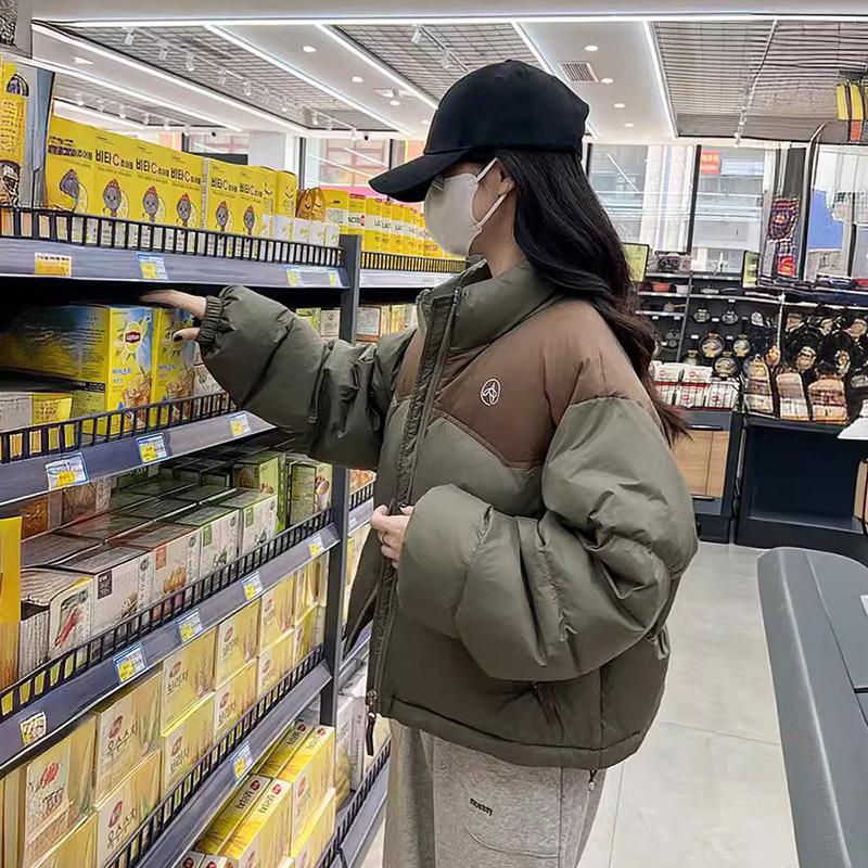 Цветной блок кремового цвета, женское зимнее пальто, белая утиная пуховая куртка, женская короткая модель One Size армия зеленый