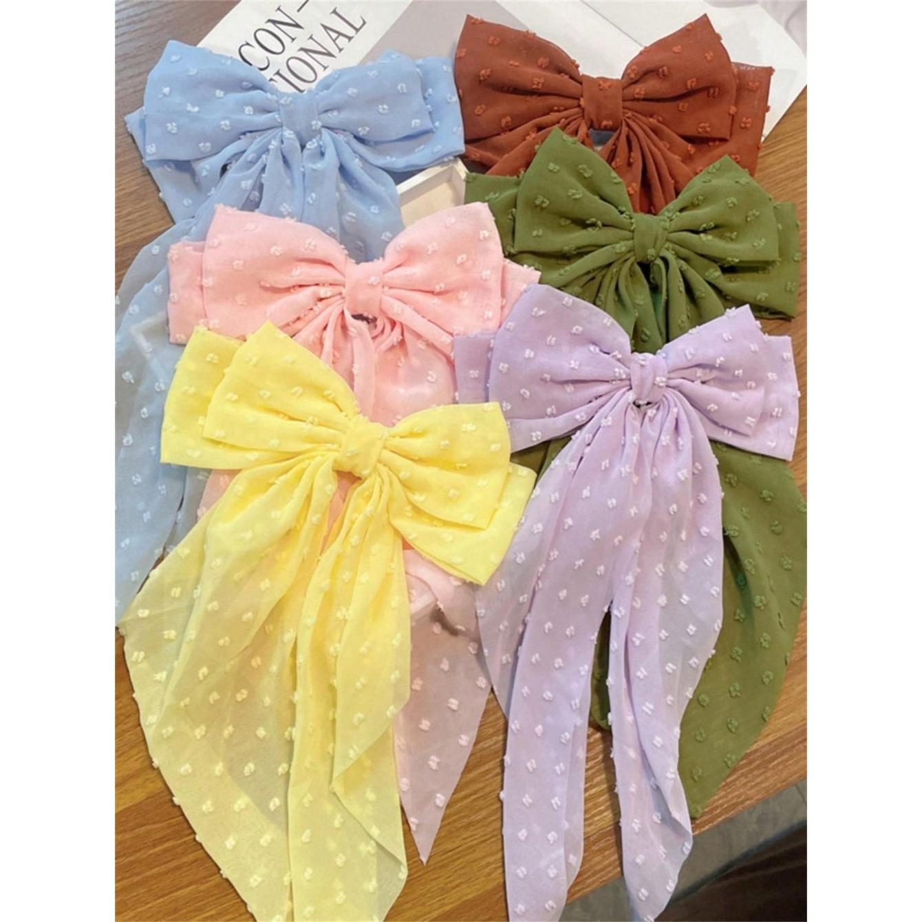 6 women spring/summer solid color chiffon long polka dot fabric super fairy big bow back head spring clip hair accessories Size fits all
6 women spring/summer solid color chiffon long polka dot fabric super fairy big bow back head spring clip hair accessories Size fits all