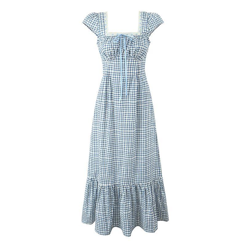 Fantasy Blueberry Ciaolucia French style Blue Fresh Plaid Lace Stitching Square Collar Puff sleeve Dress Blue Check L
Fantasy Blueberry Ciaolucia French style Blue Fresh Plaid Lace Stitching Square Collar Puff sleeve Dress Blue Check L