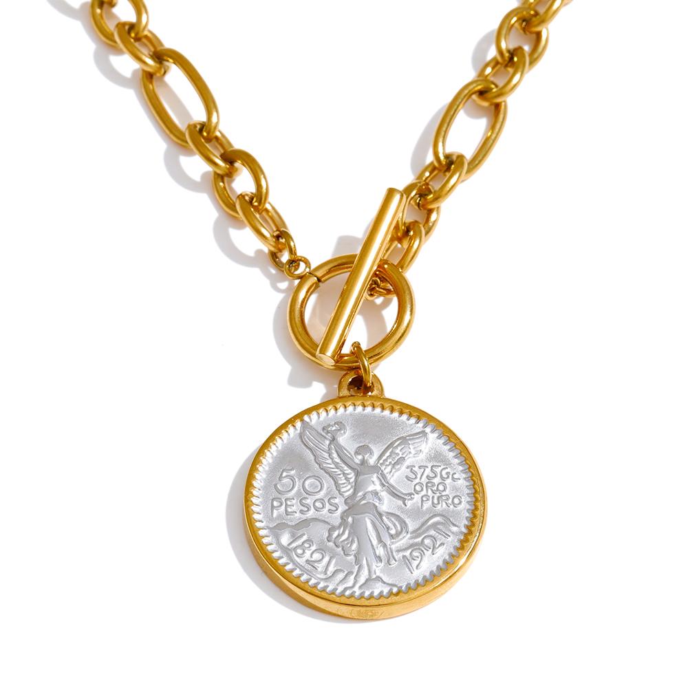 Yhpup Round Double Sided Angel Pendant Drop Necklace Stainless Steel Golden Chain Toggle-Clasps Statement Jewelry Waterproof
Yhpup Round Double Sided Angel Pendant Drop Necklace Stainless Steel Golden Chain Toggle-Clasps Statement Jewelry Waterproof