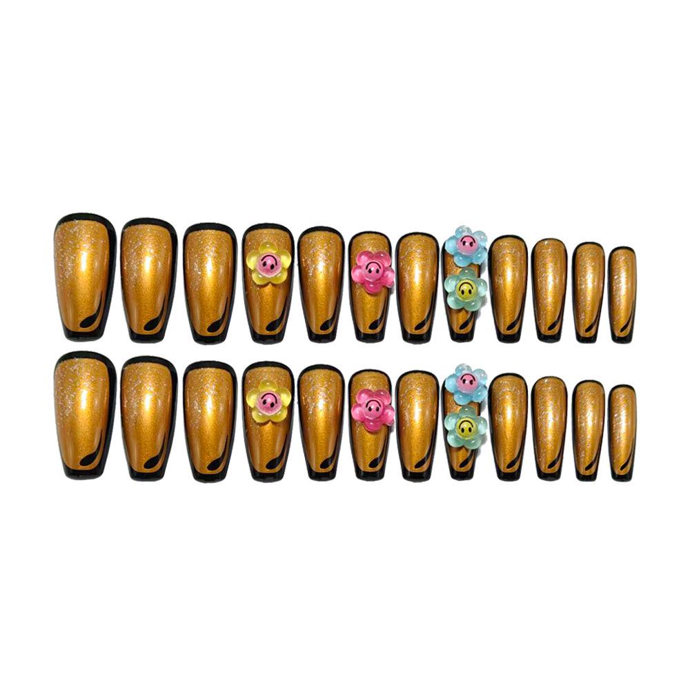 3D Gold Glitter Black Edge Flower Face Nail Art Stickers - Removable, Sweet & Cool Design
3D Gold Glitter Black Edge Flower Face Nail Art Stickers - Removable, Sweet & Cool Design