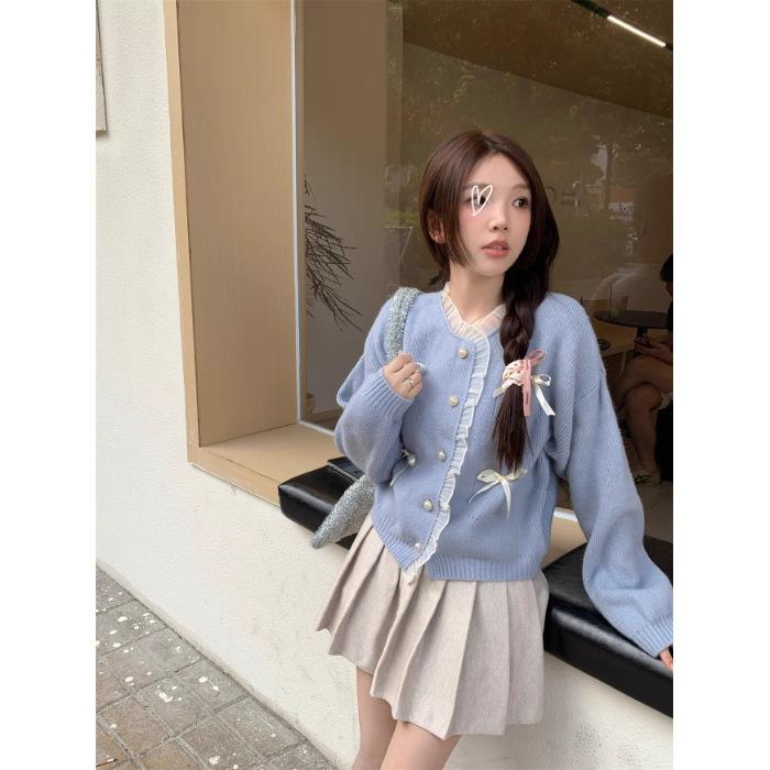 Sweet pink lace splicing sweater cardigan women s autumn new bow loose short knit one size fits all синій
Sweet pink lace splicing sweater cardigan women s autumn new bow loose short knit one size fits all синій