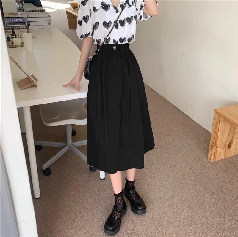 Женская юбка миди А-силуэта с высокой талией больших размеров 2024 - Стройнящий корейский стиль, весенне-летняя мода XL чёрный