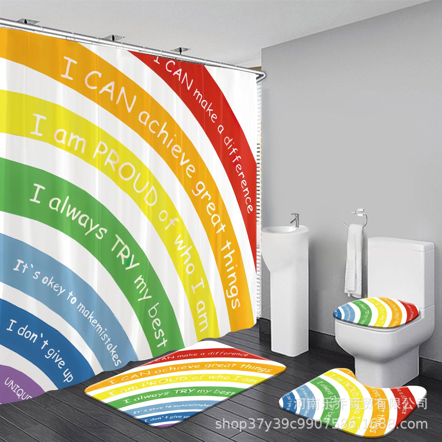 Rainbow Motivational Phrase Shower Curtain Set - Waterproof Fabric, All Sizes Available Includes 12 hooks
Rainbow Motivational Phrase Shower Curtain Set - Waterproof Fabric, All Sizes Available Includes 12 hooks
