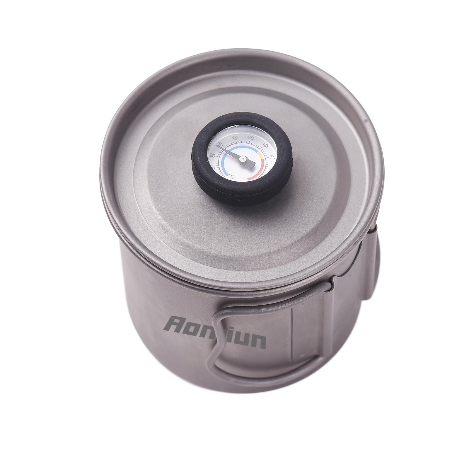 Уличный титановый чайник для кофе пуровер 400 мл с носиком гусиная шея, термометром и складной ручкой