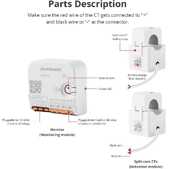 Smart Home Energy Monitor with 2 x 120A CTs, Real-Time Electricity Usage Monitor, Bi-Directional Power Tracking, Supports Single-Phase 3-Wire System, WiFi Version
Smart Home Energy Monitor with 2 x 120A CTs, Real-Time Electricity Usage Monitor, Bi-Directional Power Tracking, Supports Single-Phase 3-Wire System, WiFi Version