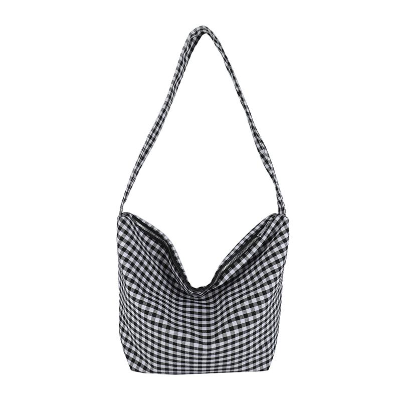 Женская черная клетчатая сумка-тоут, большая вместимость, сумка через плечо чёрный