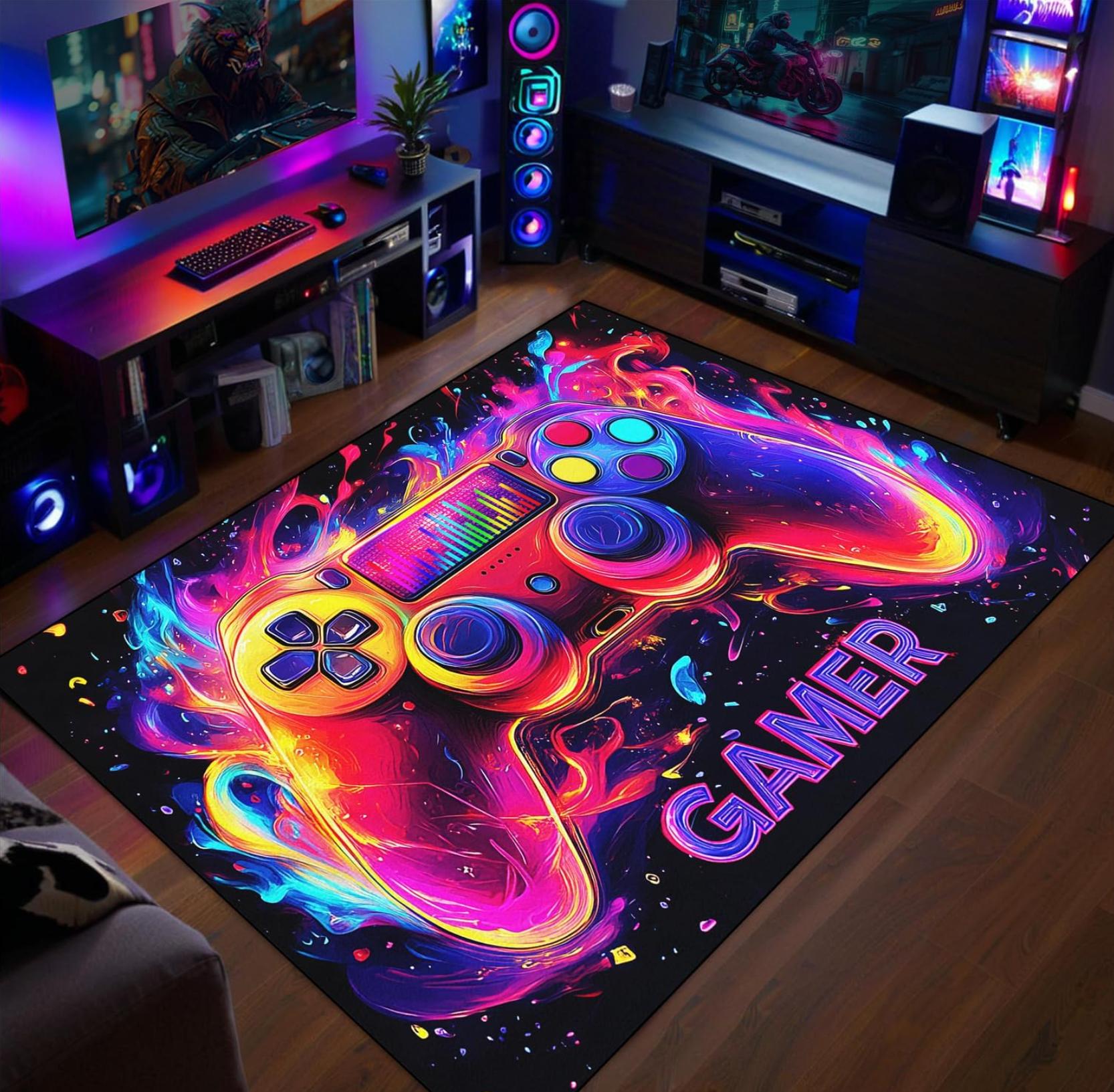 Vibrant Neon Gamer Area Rug with Game Controller Design Non Slip Floor Carpet for Game Room Living Room Bedroom 40X60cm
Vibrant Neon Gamer Area Rug with Game Controller Design Non Slip Floor Carpet for Game Room Living Room Bedroom 40X60cm