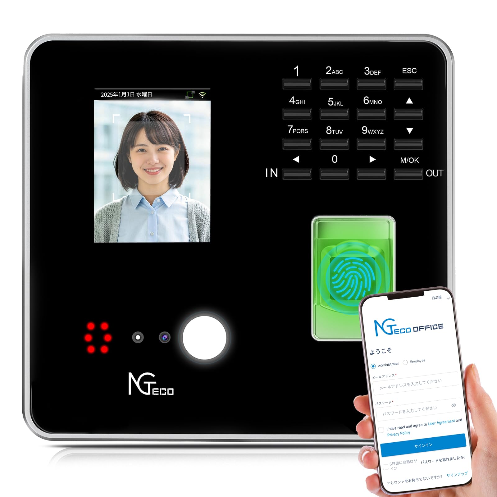NGTeco Cloud-Based Time Recorder | Card Authentication, Password Authentication, Fingerprint Authentication, Facial Recognition | 2.4GHz Wi-Fi Compati
NGTeco Cloud-Based Time Recorder | Card Authentication, Password Authentication, Fingerprint Authentication, Facial Recognition | 2.4GHz Wi-Fi Compati