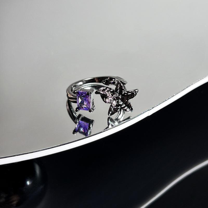 Унисекс Стиль Европейский и Американский Милый и Крутой Темный Стиль Фиолетовый Бриллиант Ретро Открытое Кольцо Панк Продвинутое Ощущение Наборное Кольцо на Указательный Палец Тренд