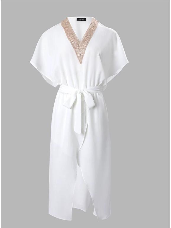 Women s Lace Trim V-Neck Tie-Up Slit Summer Dress Large білий
Women s Lace Trim V-Neck Tie-Up Slit Summer Dress Large білий
