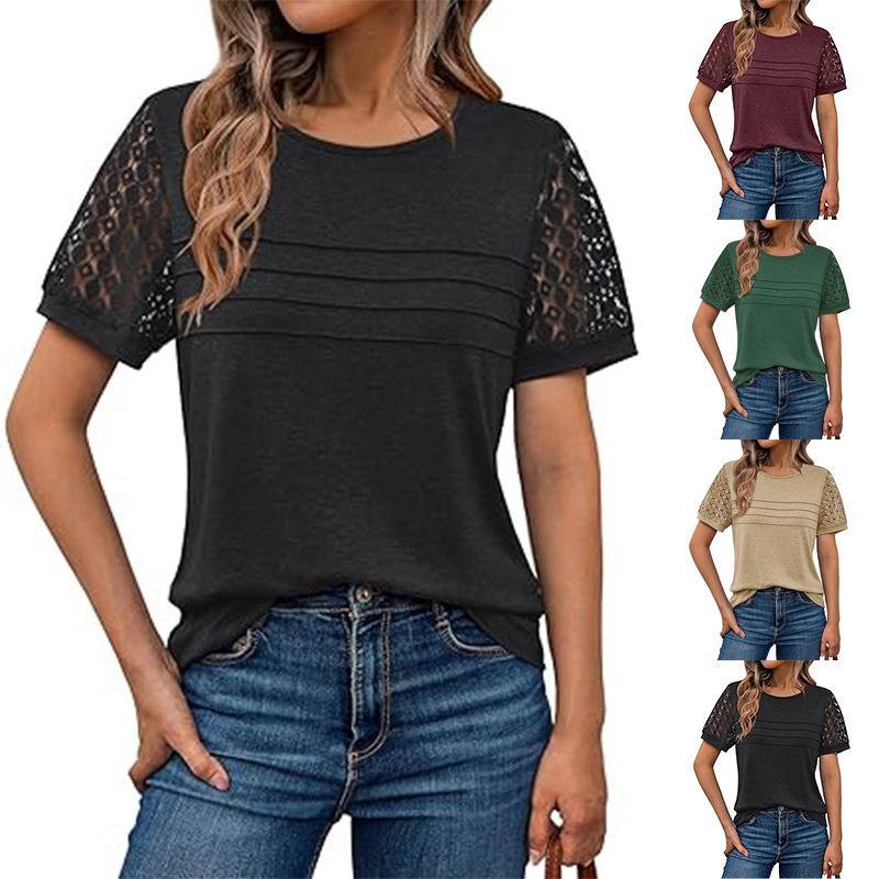 Women s Short Sleeve Blouse Lace Shoulder Detail Casual Top with Ruffle Front - Black/Burgundy/Green/Beige S
Women s Short Sleeve Blouse Lace Shoulder Detail Casual Top with Ruffle Front - Black/Burgundy/Green/Beige S