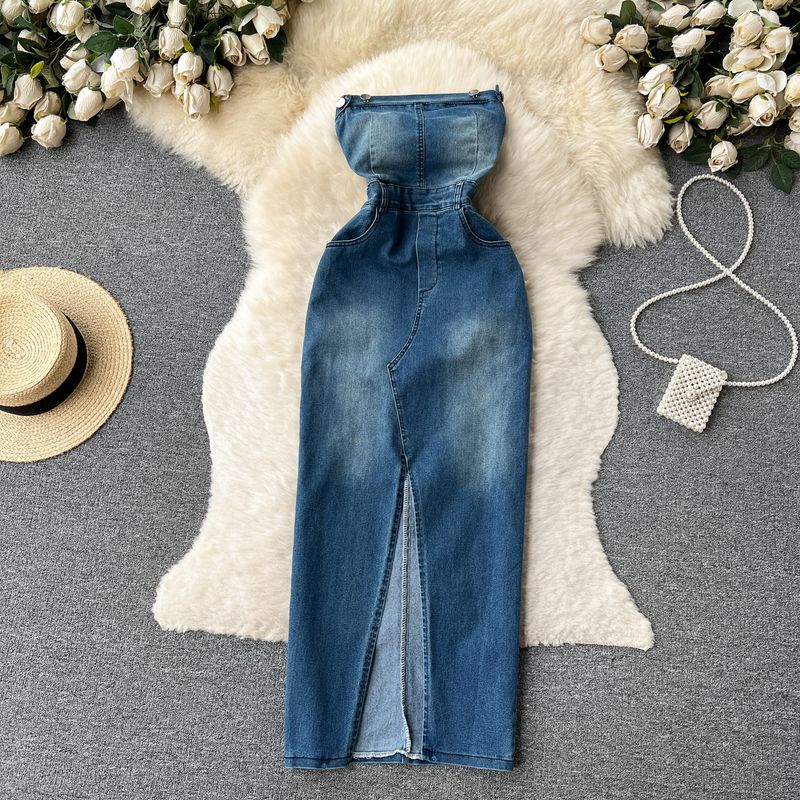 Denim Dress Sexy Slit Retro Style Tube Top Blue S
Denim Dress Sexy Slit Retro Style Tube Top Blue S
