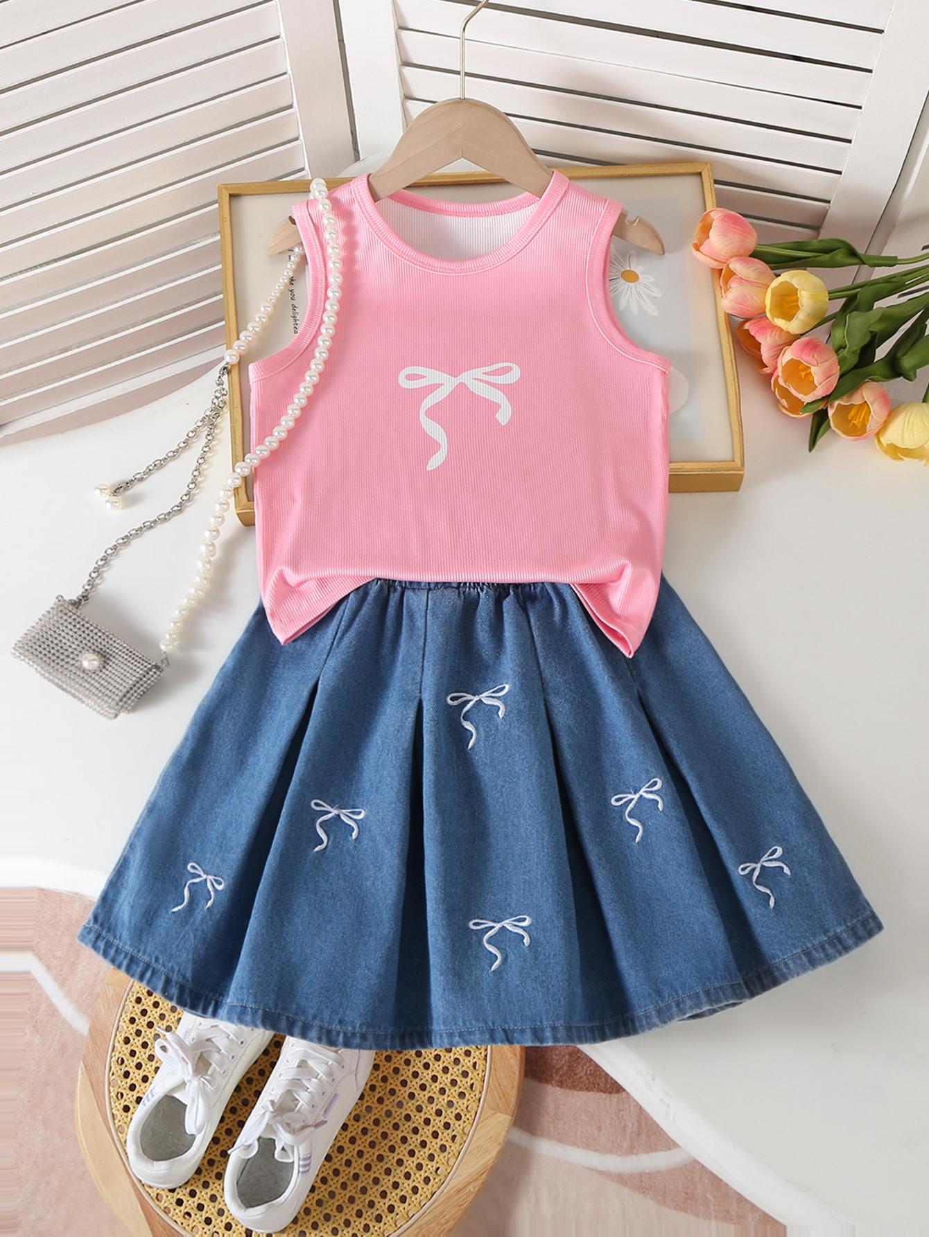 Two-piece outdoor casual set for older girls: cute pink sleeveless vest and soft, fresh butterfly embroidered denim skirt. 8Y разноцветный
Two-piece outdoor casual set for older girls: cute pink sleeveless vest and soft, fresh butterfly embroidered denim skirt. 8Y разноцветный