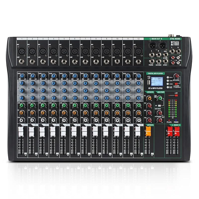 XTUGA CT120 12 Channel Audio Mixer Portable Mini Sound Mixing Console, USB Interface, Echo & Reverb Effects, 48V Phantom Power Bluetooth For PC
XTUGA CT120 12 Channel Audio Mixer Portable Mini Sound Mixing Console, USB Interface, Echo & Reverb Effects, 48V Phantom Power Bluetooth For PC