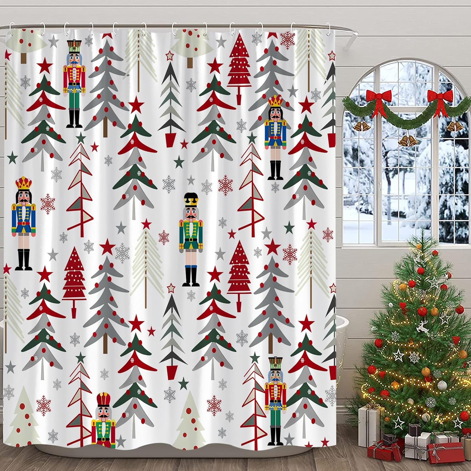 Christmas Shower Curtain,Nutcracker Xmas Tree Snowflake Winter Holiday Red Blue Gray Bathroom Home Curtain Decor With Hooks W60H190(CM)-1 Pcs
Christmas Shower Curtain,Nutcracker Xmas Tree Snowflake Winter Holiday Red Blue Gray Bathroom Home Curtain Decor With Hooks W60H190(CM)-1 Pcs