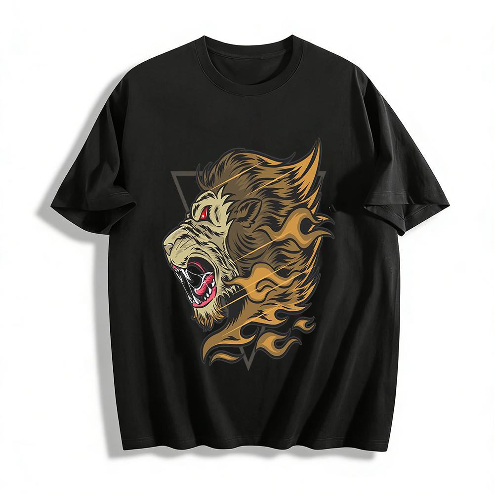 Roaring Fire Lion Print Trendy Casual Breathable Crewneck T-Shirt Pure cotton T-shirt 6XL
Roaring Fire Lion Print Trendy Casual Breathable Crewneck T-Shirt Pure cotton T-shirt 6XL