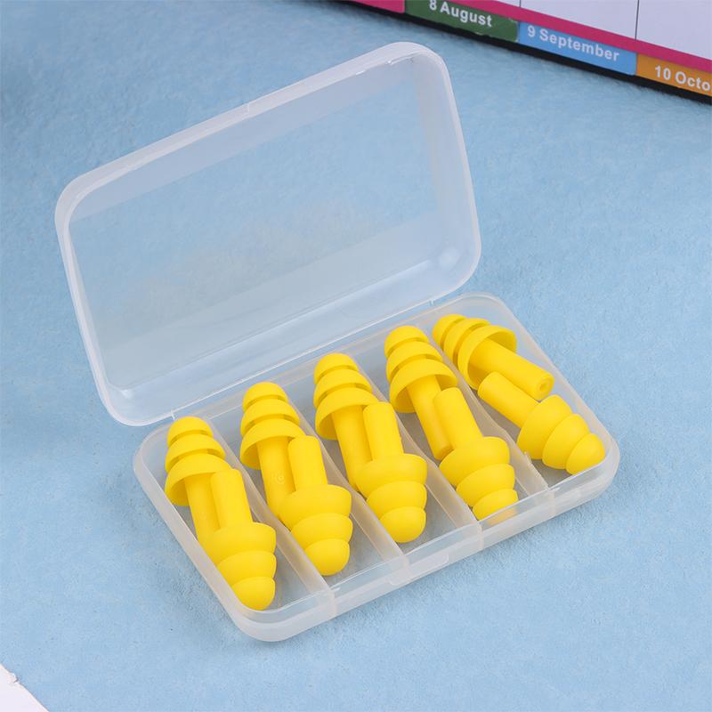 5 пар/коробка Комфортные беруши Шумоподавление Мягкие силиконовые беруши Плавание Силиконовые беруши Защитные беруши для сна жёлтый