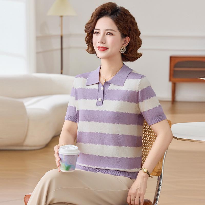 Middle-aged Mom Color Block POLO Collar Short Sleeve T-shirt - Slimming Fashionable Knit Cardigan Lapel Top 90-110 lbs Recommended фіолетовий
Middle-aged Mom Color Block POLO Collar Short Sleeve T-shirt - Slimming Fashionable Knit Cardigan Lapel Top 90-110 lbs Recommended фіолетовий