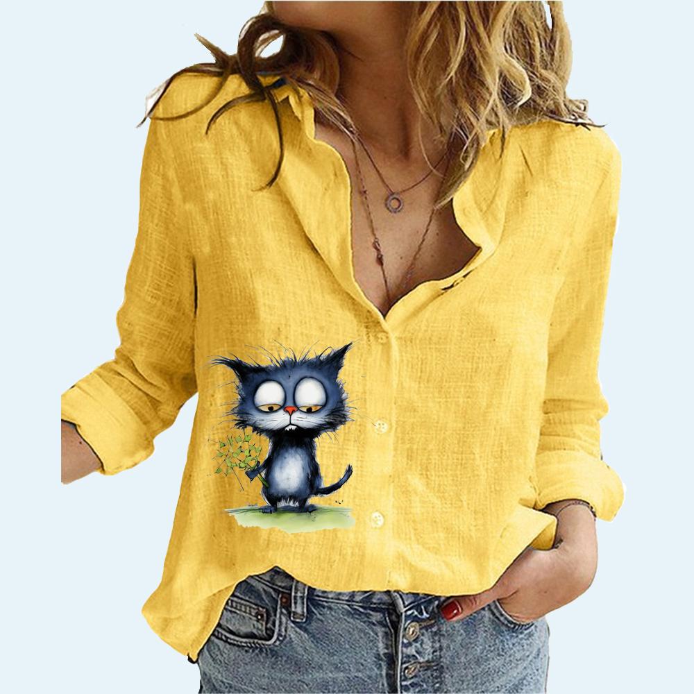 Женская мода хлопок льняная рубашка с принтом кота топ с длинными рукавами женская повседневная блузка на пуговицах 5XL жёлтый
Женская мода хлопок льняная рубашка с принтом кота топ с длинными рукавами женская повседневная блузка на пуговицах 5XL жёлтый