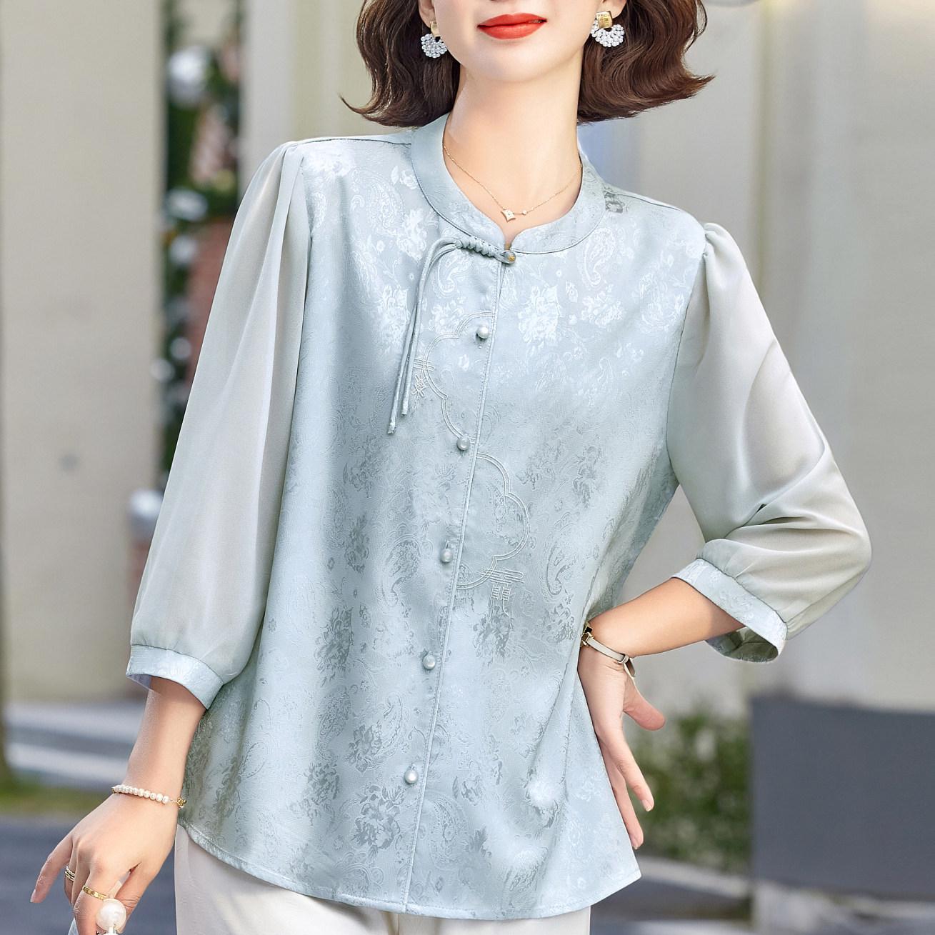 Elegant Mother-in-Law Wedding Shirt - New Chinese Style Spring Three-Quarter Sleeve Top for Middle-Aged Women 4XL - Suitable for 135-150 lbs синий
Elegant Mother-in-Law Wedding Shirt - New Chinese Style Spring Three-Quarter Sleeve Top for Middle-Aged Women 4XL - Suitable for 135-150 lbs синий