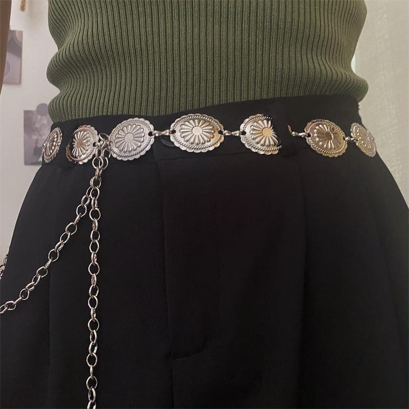 Ретро Легкая Роскошь Высококлассная Металлическая Поясная Цепь Аксессуары для Девушек Платье Костюм Свитер Поясная Цепь Ремень серебряный