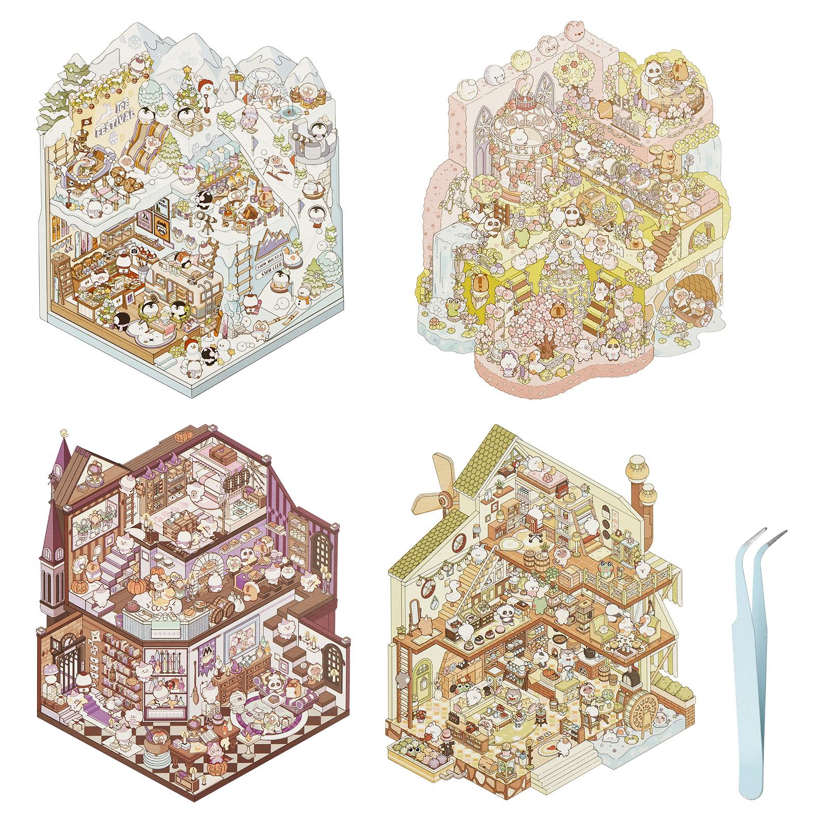 4Pcs Paper Scene Sticker Book Stress Relief 3D Sticker Scene Stimulate Imagination 3D Miniature Landscaping Book for Children
4Pcs Paper Scene Sticker Book Stress Relief 3D Sticker Scene Stimulate Imagination 3D Miniature Landscaping Book for Children