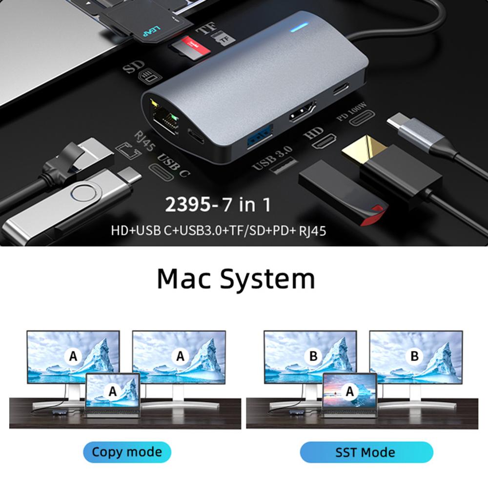 2395-07 USB-C Hub 7-Port Docking Station with 4K HD,100W PD,USB 3.0,RJ45,SD/TF Card Reader As Shown A
2395-07 USB-C Hub 7-Port Docking Station with 4K HD,100W PD,USB 3.0,RJ45,SD/TF Card Reader As Shown A