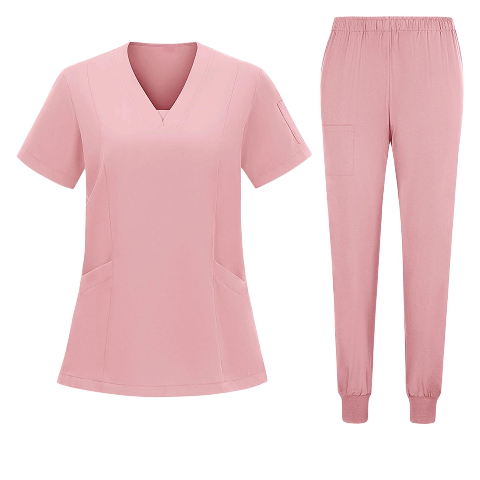 Women s Short Sleeved Color Round Neck Pocket Top Pants Work Clothes Two Piece Set S рожевий
Women s Short Sleeved Color Round Neck Pocket Top Pants Work Clothes Two Piece Set S рожевий