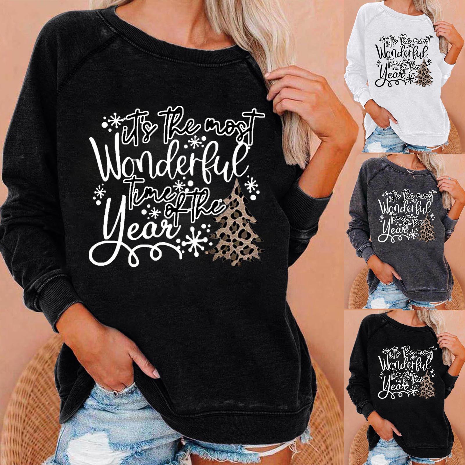 Модный женский свободный повседневный топ с рождественским принтом и круглым вырезом с длинным рукавом 
Модный женский свободный повседневный топ с рождественским принтом и круглым вырезом с длинным рукавом