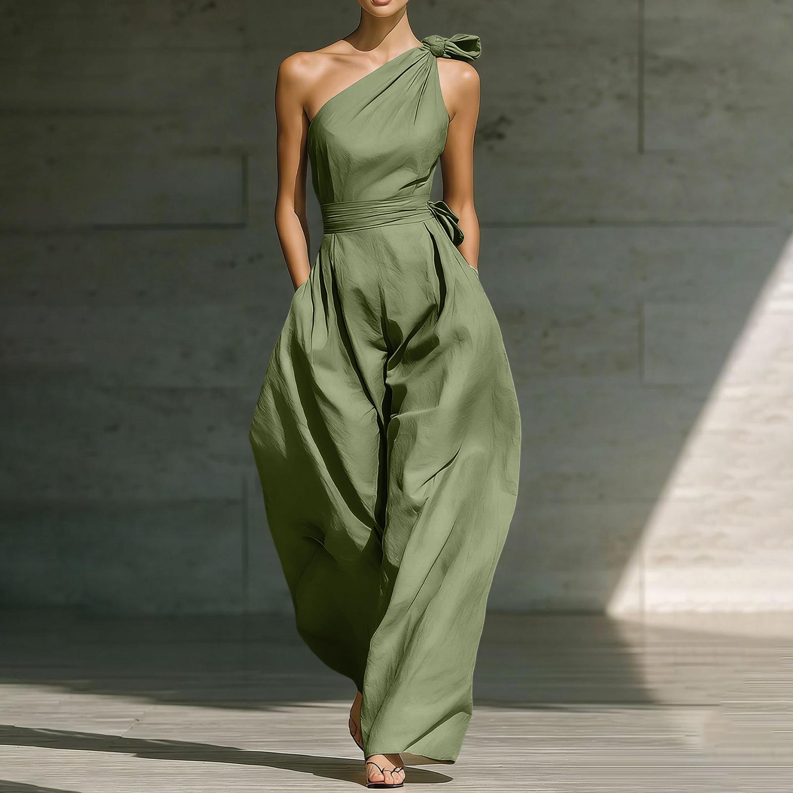 Women’s One Shoulder Wide Leg Jumpsuit with and Waistband Elegant Asymmetrical Pleated Design for Casual or Formal Wear M зелёный
Women’s One Shoulder Wide Leg Jumpsuit with and Waistband Elegant Asymmetrical Pleated Design for Casual or Formal Wear M зелёный