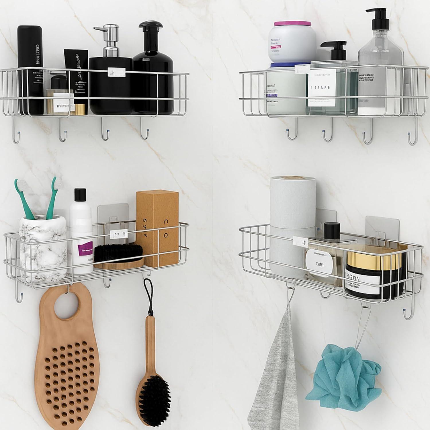 4 шт. Полка для ванной из нержавеющей стали для стены | Самоклеящийся органайзер для ванной | 4 крючка для держателя полотенец | Компактная настенная полка для ванной серебряный
4 шт. Полка для ванной из нержавеющей стали для стены | Самоклеящийся органайзер для ванной | 4 крючка для держателя полотенец | Компактная настенная полка для ванной серебряный