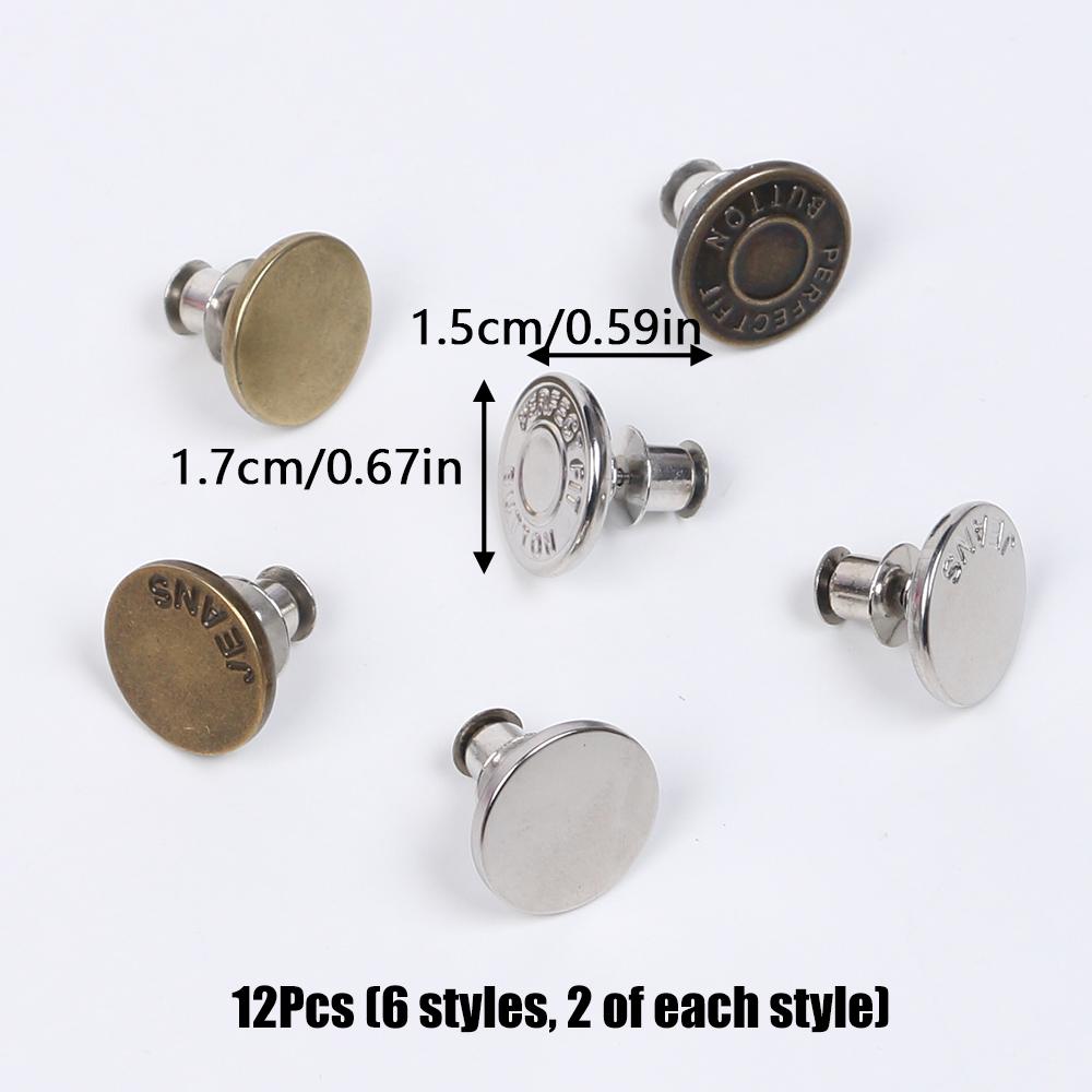 12Pcs Jean Button Pins No Sew Instant Replacement Buttons Adjustable Reusable Snap Tack Pant Button Tightener for Loose Jeans
12Pcs Jean Button Pins No Sew Instant Replacement Buttons Adjustable Reusable Snap Tack Pant Button Tightener for Loose Jeans